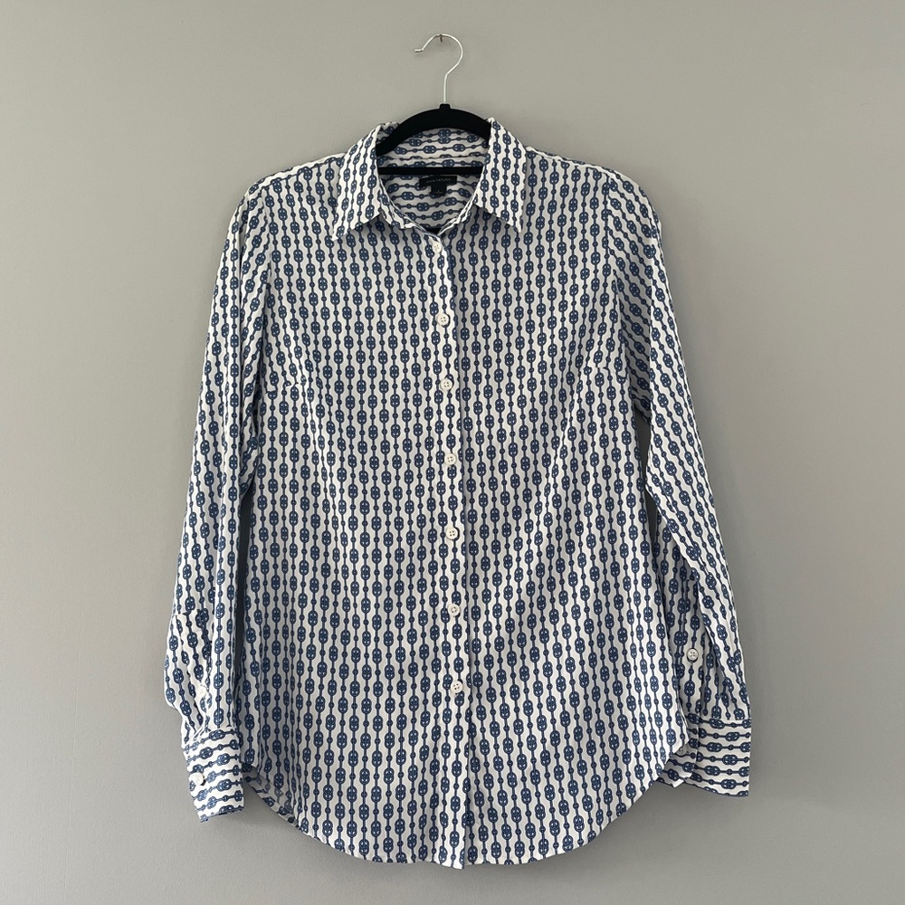 Ann Taylor Striped Knit Print Button Up Blouse 2 Career Professional Work
